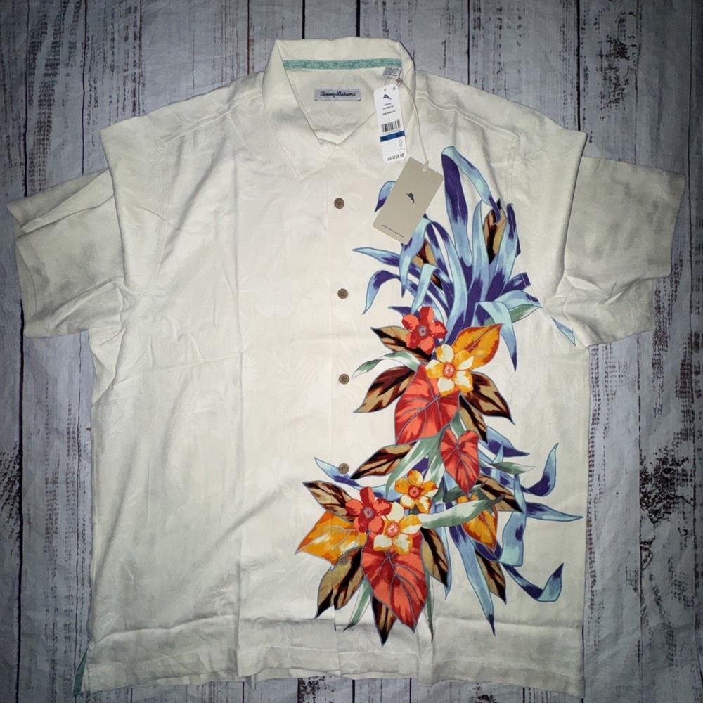 Tommy Bahama Silk Las Flores Isle Camp Shirt Hawaiian  Tropical Men's Size XL